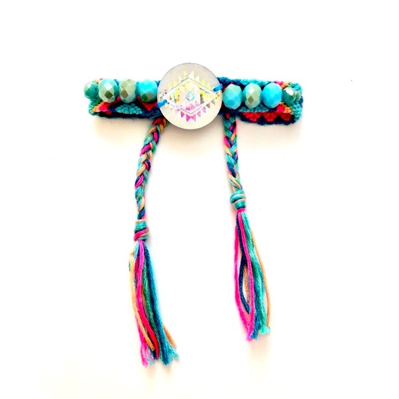 Southwestern Inspired Geometric Charm and Beaded Woven Bracelet - Picture 3 of 6